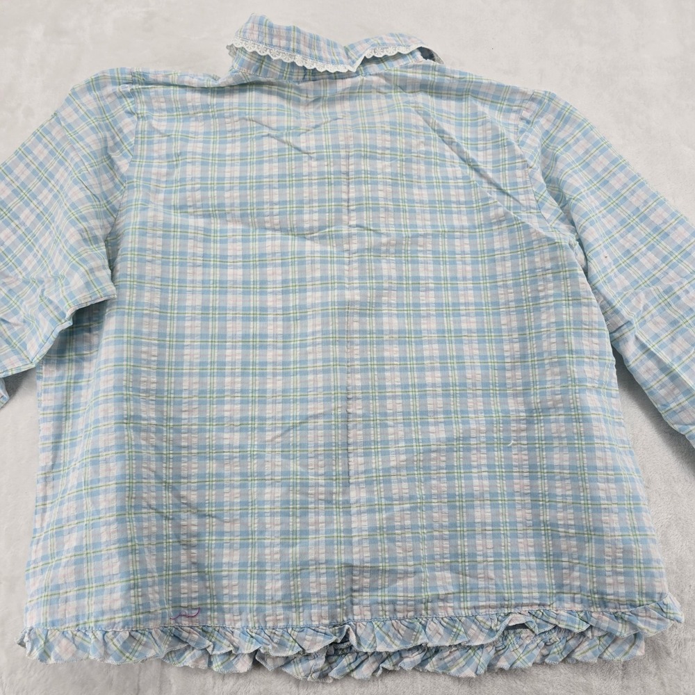 The Tog Shop Pajama Set Womens Petites 2PC Plaid Blue Ruffle Lace Cotton Blend - Picture 7 of 12